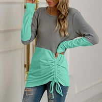 Vivianyo HD džemperi za žene čišćenje plus veličina Ženska modna labava pulover Spajanje dugih rukava