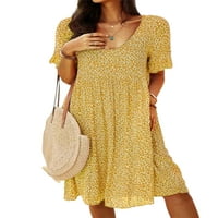 Dnevna haljina za žene cvjetni print kratki rukav casual labave haljine scoop vrat ljetne majice haljine