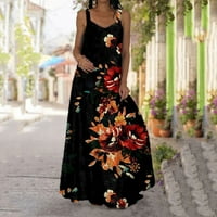Maxi haljine za žene plus veličine cvjetni ispis dnevni casual bez rukava retro vintage boemian o-vrat