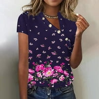 LastESso ljetne majice za žene, vintage gradijentni tiskani vrhovi bluza s kratkim rukavima V Vshirt bluzes majica