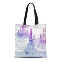 Platno torba francuske skripte ljubičasti luster Pariz Eiffel Country Parisian Moderna torba za višekratnu
