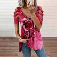 SunhillsGrace majice za žene modni V-izrez cvjetni print kratkih rukava s majicama s majicama za bluzu