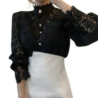 Ženski vrhovi casual bluza visoke vrat cvjetne žene majice s dugim rukavima ljeto crna m