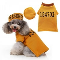 Prilično kombinirano odijelo za Halloween pse s šeširom prugaste zatvorske uniforme sa brojevima set set prerušiti se kaputi kućni ljubimci kostim žutih s