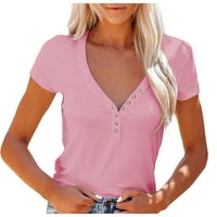 Ženska ljetna odjeća casual Henley majice s kratkim rukavima V Crt Crt Gump gore uz rebrasti pleteni