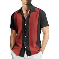 Fsqjgq muške majice prugasta gumb gore majice kratkih rukava za muškarce Ljetna casual labava havajska bluza crna xxl