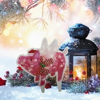 Amuver Božićno svjetlo S svinja sa krilima, prugasti šal LED svjetlosvjeli svinjski božićni ukras, osvijetljeni