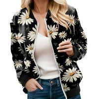 SNGXGN Ženska klasična jakna Cull-Zip Tops Slatka modna labava tunika Ženska jakna, bijela, veličina