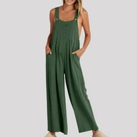 Širok pamučni posteljina za žene za žene čišćenje ljeto opuštene bager džepne pantalone bez rukava casual gumb modna vladina prodaja zelena m