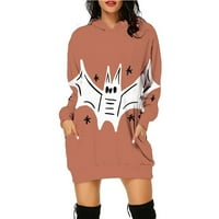 Ženska modna ličnost Halloween Print Dukseri s kapuljačom Dress Labavi Ležerstva V izrez za šivanje