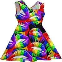 Gay Pride Rainbow Lips Ženska ljuljačka haljina okrugla vrat zasebne haljine haljine kratke ležerne