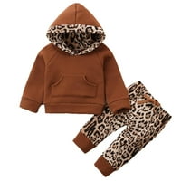 Toddler Baby Boys Jesen Zimske hlače s dugim rukavima Sportski odijelo Modni Leopard Print s kapuljačom,