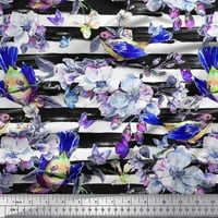 Tkanina sa tkaninom Soimoi Blue Rayon, ptica i ružičasta cvjetna tkanina za ispis u dvorištu široko