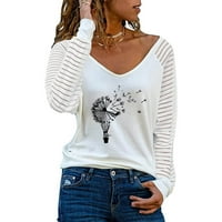 Lilgiuy Fashion Woman V-izrez dugih rukava Majica Jesenski ispis Labavi bluza vrhovi za rad Lagani formalni vrhovi
