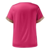 B91XZ Womens T majice Grafička opruga i ljeto Novi kratki rukav V izrez Solid Color Labava majica Top
