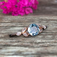 BLUE AQUAMARINE Angažman prsten 1. Carat okrugli rez jedinstveni dizajn Zapanjujući izgled 10k ruža zlato