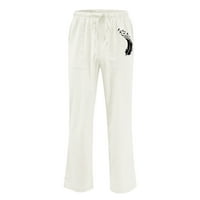 Badymincsl muške hlače zasebne prodaje muškarci čvrsti povremeni elastični pojas džep pamučni posteljina panela hlače