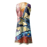 Clearsance Ljetne haljine za žene bez rukava Mini labavo mini cvjetno okrugla izrez Dress Svijetlo Smeđi