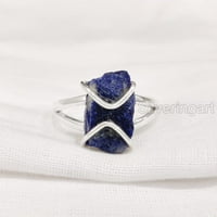 Prirodni LAZIS LAZULI Prsten, prsten za grube Lazuli, afganistanska lastika, žičana dizajner, srebrna,