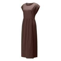USMIXI Formalne haljine za žene Skraćeno rukav okrugli vrat Čvrsti ljeti Maxi haljine Vintage pamuk