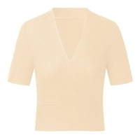 Ženska duboka bluza za vrat Ljetna puna boja rebrasta pletena useva gornja kratka majica Comfy casual