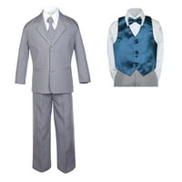Dječja dječaka za djecu svečana zabava srednje sivo odijelo sa satenim prslukom i lukom kravate sm-20