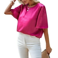 Ženski elegantni obični okrugli vrat Top kratkih rukava vruće ružičaste bluze XL