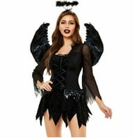 Žene Holiday Cosplay krilat crni anđeo kostim kratki rukav kvadratni vrat haljina s dugim rukavima