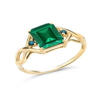 Gem Stone King 2. CT Zeleni simulirani smaragdni plavi dijamant 18k žuti pozlaćeni srebrni prsten