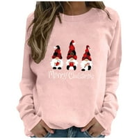 Casual ženski božićni džemper dugih rukava O-izrez pulover Santa Claus ispisana bluza s dukserom top košulja ružičaste s