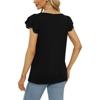 Ženska casual labava elegantna pljeskalica za bluze s bluzom kvadratni vrat Vintage Lady Work Bluzes Ruffle s kratkim rukavima Zapadne košulje Dressy Solid Color Plain Ljetni vrhovi Žena Tunic Black XL