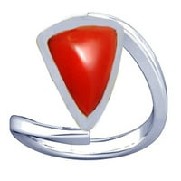 Divya Shakti 5.25-5. Carat Troangle Red Coral Moonga Munga Gemstone Silver Ring za žene