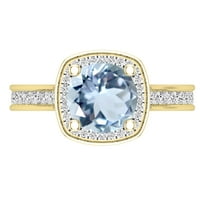 DazzlingRock kolekcija okrugla akvamarin i bijeli dijamant sa princezom HALO stil za angažman prsten