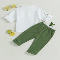 Dječji dječaci ljetne odjeće gumbi od punog boja kratkih rukava majice i elastične struke duge hlače