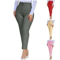 Qolati ženske prednje radne pantalone trendy visoke struke ravne pantalone za noge Slim Fit Solid Color Lounge hlače sa džepovima