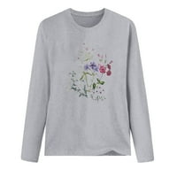 T majice za žene s dugim rukavima vrhovi vrat izreza cvjetni tiskani pulover vrhovi običnih fit tees