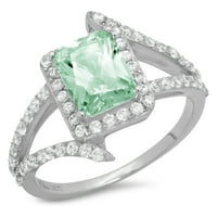 2.1Ct Emerald Cut zeleni simulirani dijamant 14k Bijelo zlato ugraviranje izjava svadbeni godišnjica Angažman vjenčanje halo prstena veličine 9.25