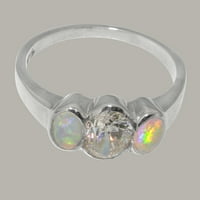 Britanci napravio 18k bijeli zlatni kubični cirkoniji i prirodni Opal Womens Promise Ring - Veličine