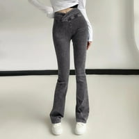 Ženske visoke elastične hlače visoke elastične struke Slim Fit Jeans Flare Hlače C XS
