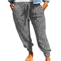 MA & Baby Womens Ležerne duge hlače Leopard tiskane labave elastične pantalone sa džepovima