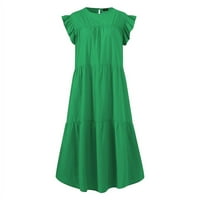 Ženski okrugli vrat casual s kratkim rukavima ruffle-trim haljine zelene 3xl