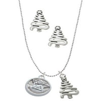 Delight nakit Silvertone Raphael Angel - okrugli pečat Srebrni ton zig zag božićne šarm ogrlice i naušnice