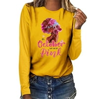 Žene grafički s dugim rukavima, majica za svjesnost karcinoma dojke Moda Casaul CASE CACT CACT pulover