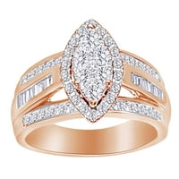 Okrugli i bguete Cut bijeli prirodni dijamantni zaručni prsten u 10K ruž zlatnim prstenom veličine-9