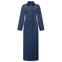 Ženske haljine Maxi dugih rukava Ležerne prilike, Ljetna haljina s punim V-izrezom tamno plava 2xl