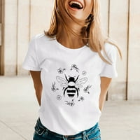 Ženska proljetna ljetna crtani pčelinji cvijet tiskani kratki rukav O-izrez majica Top Leisure Streetwear