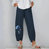 Ženska modna visoka struka ravna cijev pantalona za pamučne pamučne putne casual pantalone