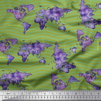 Soimoi zeleni poliester Crep tkanini valovi i svjetski map Ispis tkanina sa dvorištem širom