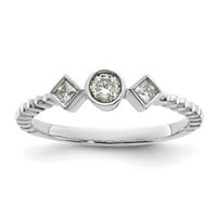 0.25ct. CZ Čvrsti real REAL 14K bijeli poljski skelopirani vjenčani prsten PETITE okrugli kompletni