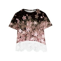 Leodye Clearsance Djevojke Košulja Crewneck slojeviti cvjetni print kratkih rukava Dječja bluza Čipka